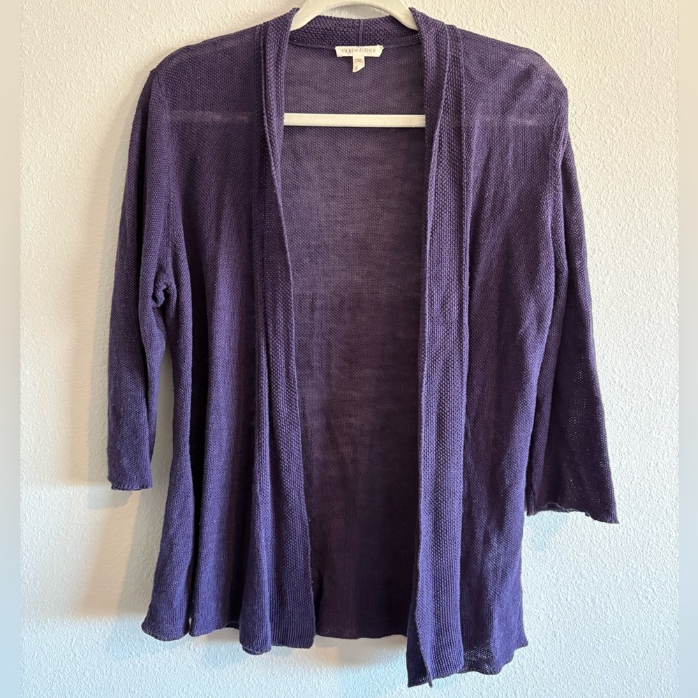 Eileen Fisher 100% Linen Waterfall Open-Front Cardigan Women’s Medium Purple